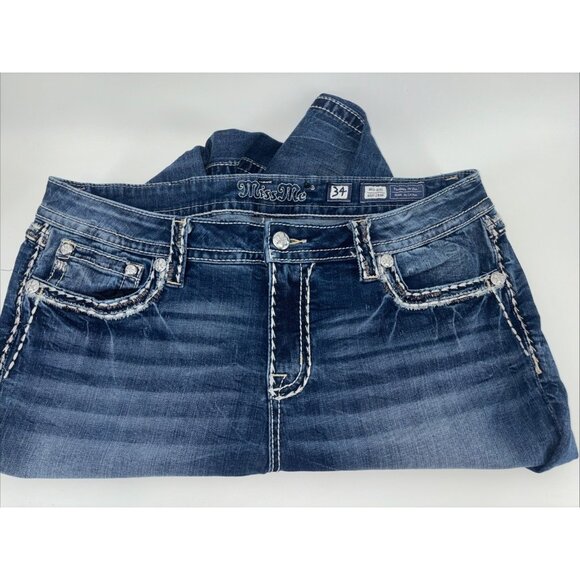 Miss Me Mid Rise Easy Crop Saddle Stitch White Tag Sz 34 EUC - Picture 5 of 12